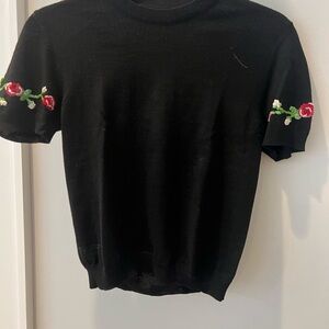 Dolce & Gabbana Black Sweater with Floral Embroidery